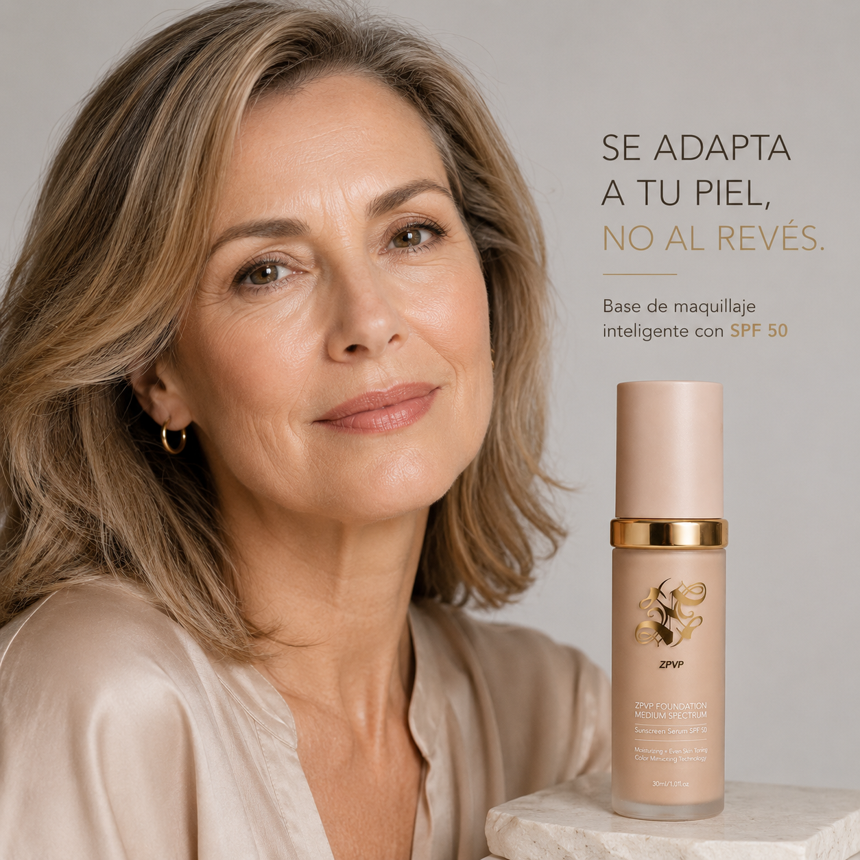 Base de Maquillaje AntiEdad con SPF 50 - Se Adapta a tu Tono de Piel