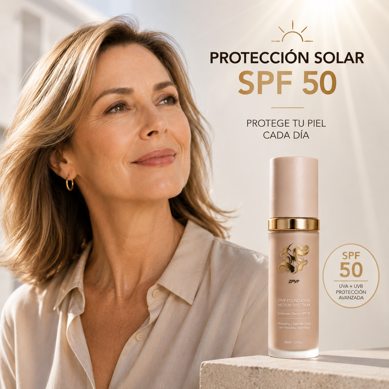 Base de Maquillaje AntiEdad con SPF 50 - Se Adapta a tu Tono de Piel