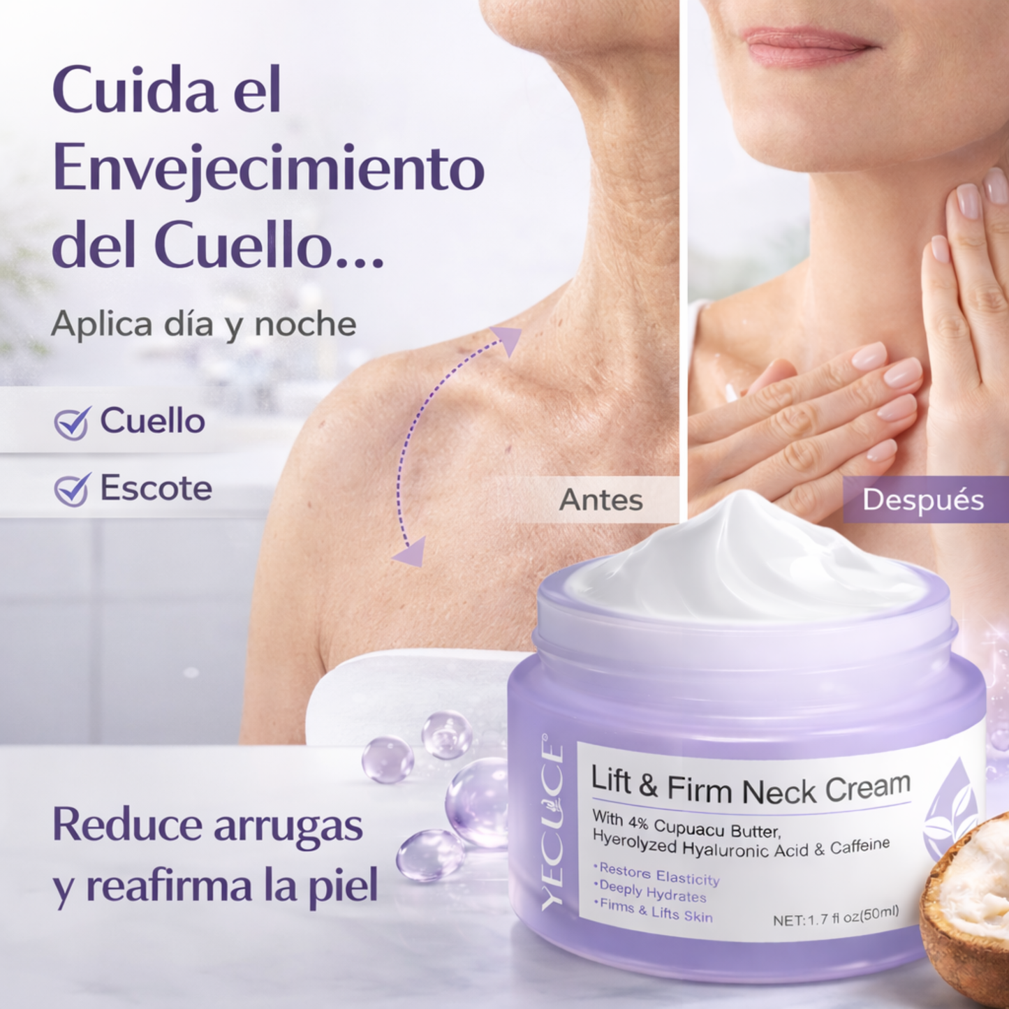 Crema Reafirmante AntiEdad para Cuello  – Combate Arrugas y Pérdida de Firmeza